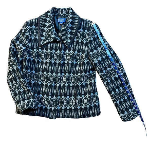 Women's Pendleton 100% Wool Jacquard Pattern Zipper Jacket Coat Blazer - Large - Picture 13 of 15
